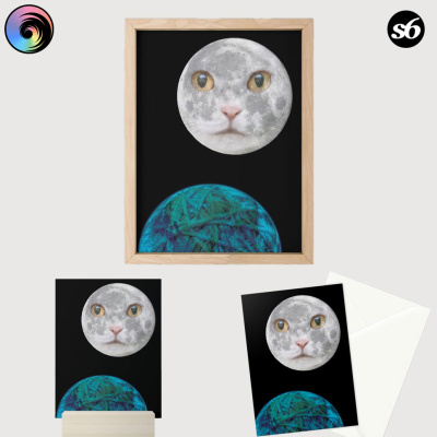 Cat in The Moon with Yarn Earth